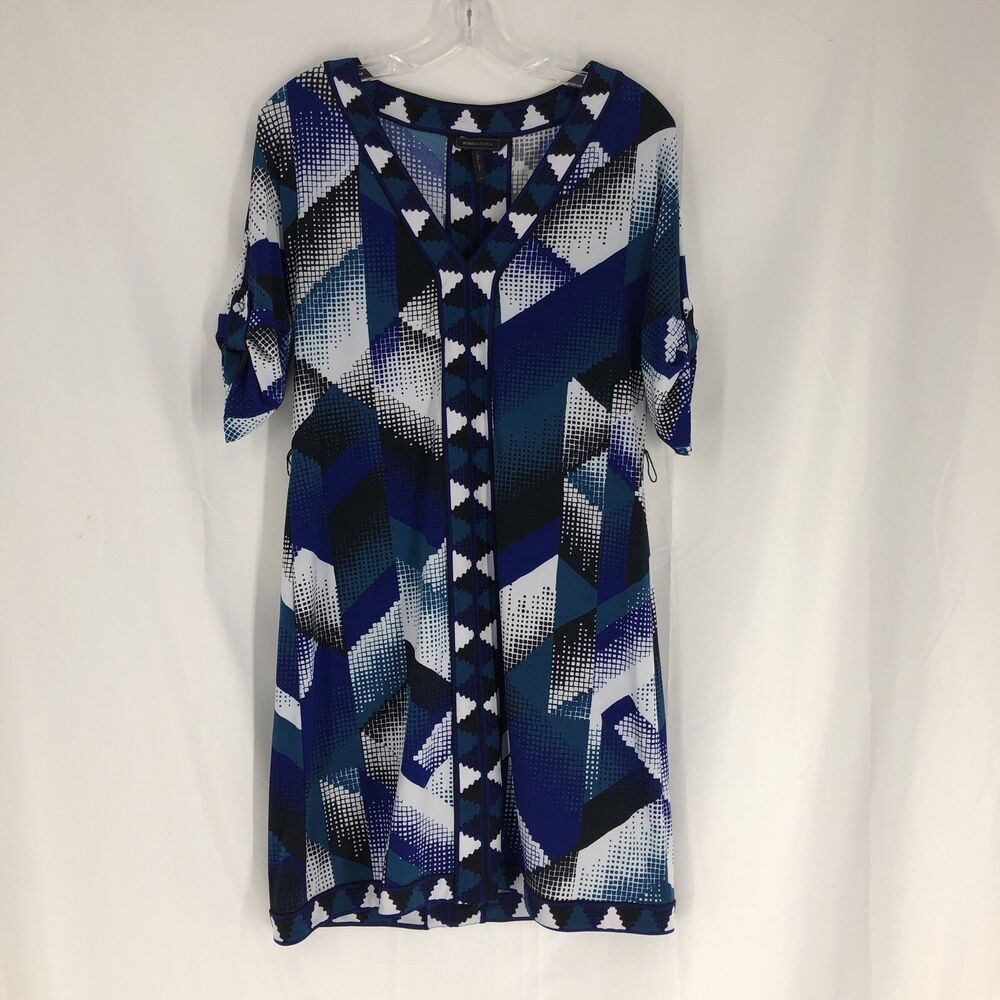 Bcbg Max Azria Dress Blue Geometric Print Deep V-Neck Stretch Knit Sz XS